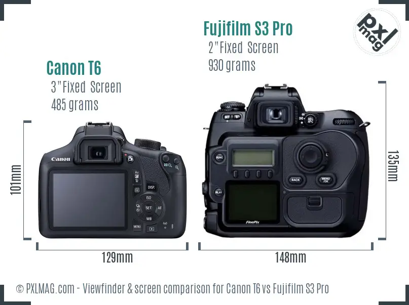 Canon T6 vs Fujifilm S3 Pro Screen and Viewfinder comparison