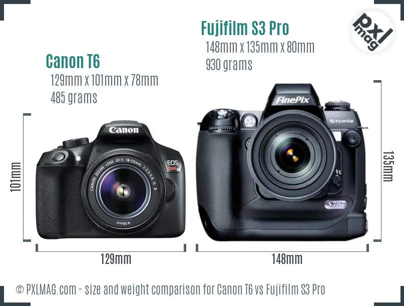 Canon T6 vs Fujifilm S3 Pro size comparison