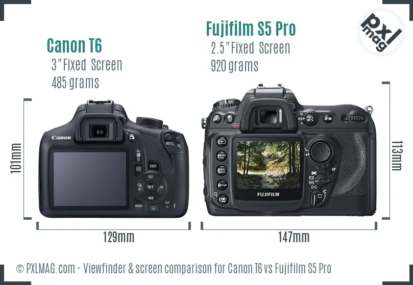 Canon T6 vs Fujifilm S5 Pro Screen and Viewfinder comparison