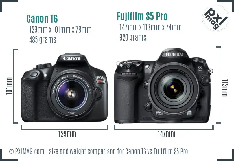 Canon T6 vs Fujifilm S5 Pro size comparison Canon T6 vs Fujifilm S5 Pro size comparison
