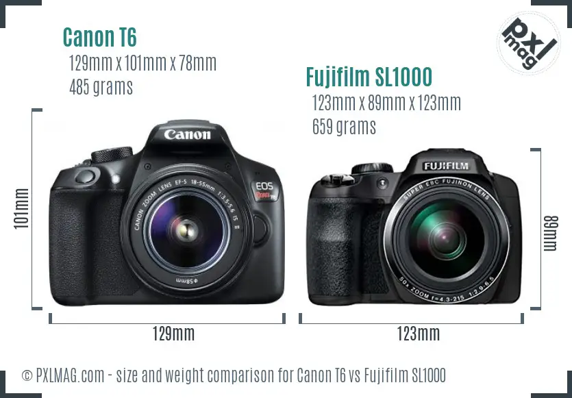 Canon T6 vs Fujifilm SL1000 size comparison