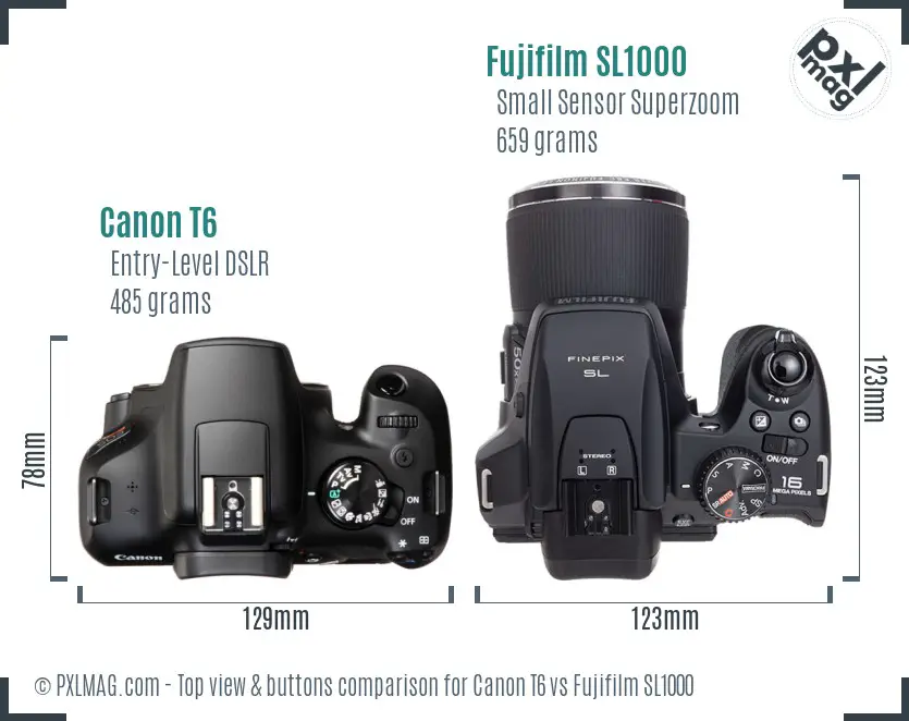 Canon T6 vs Fujifilm SL1000 top view buttons comparison