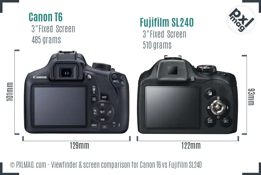 Canon T6 vs Fujifilm SL240 Screen and Viewfinder comparison