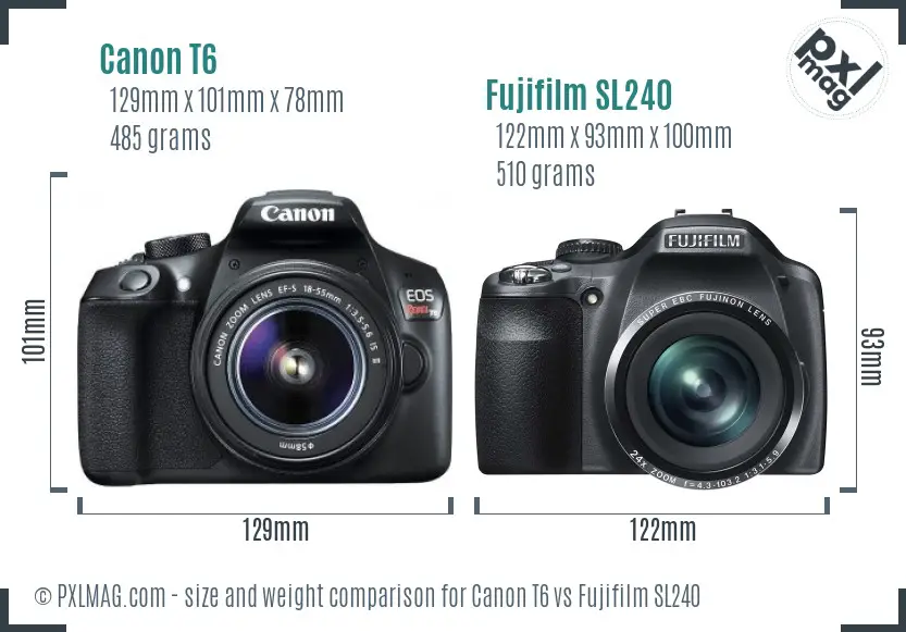 Canon T6 vs Fujifilm SL240 size comparison