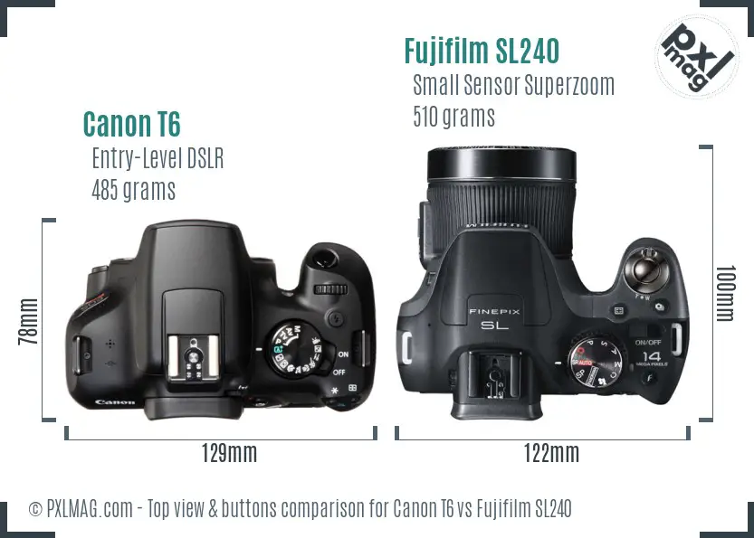 Canon T6 vs Fujifilm SL240 top view buttons comparison
