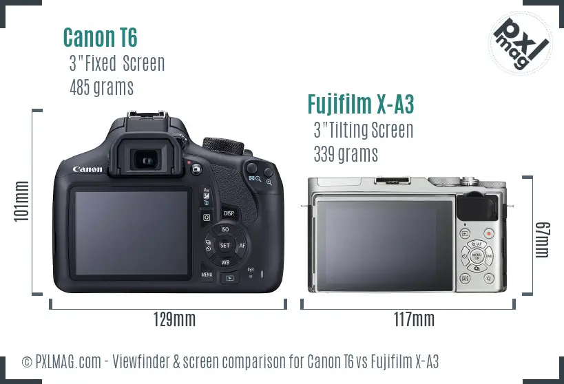 Canon T6 vs Fujifilm X-A3 Screen and Viewfinder comparison