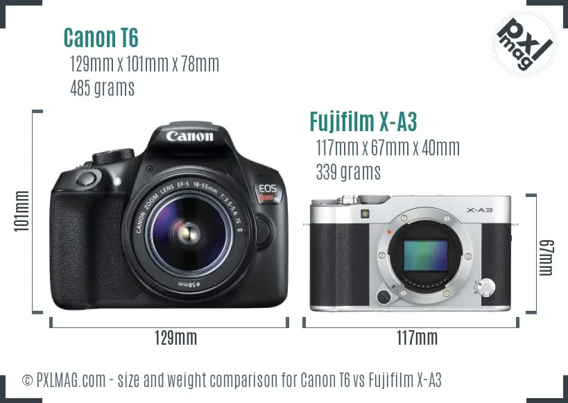 Canon T6 vs Fujifilm X-A3 size comparison