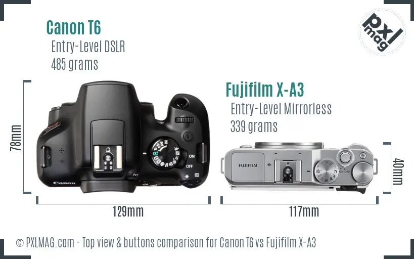 Canon T6 vs Fujifilm X-A3 top view buttons comparison