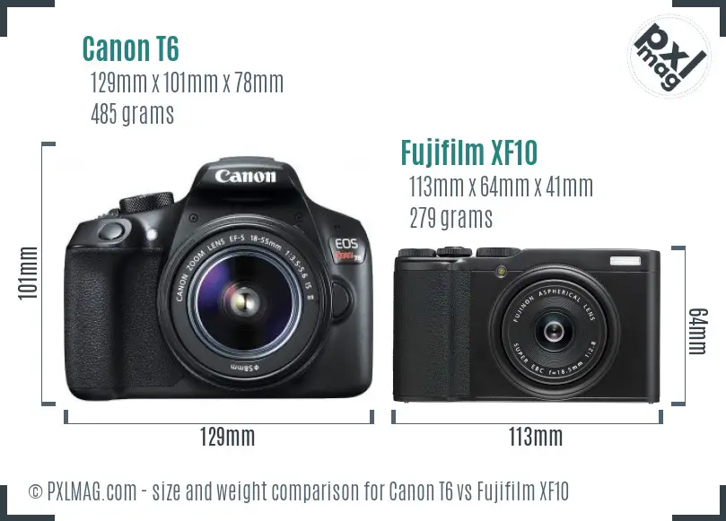 Canon T6 vs Fujifilm XF10 size comparison