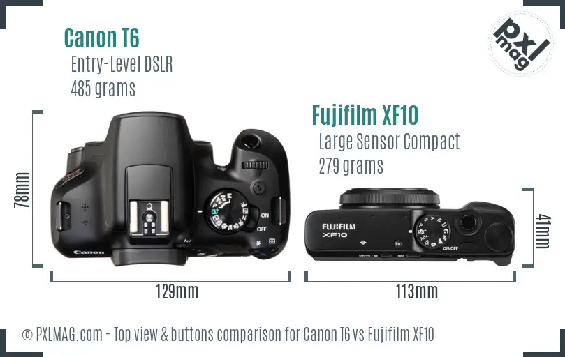 Canon T6 vs Fujifilm XF10 top view buttons comparison