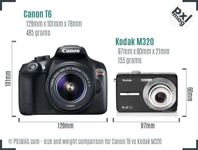 Canon T6 vs Kodak M320 size comparison
