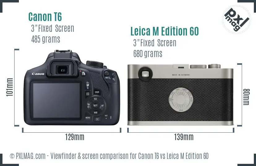 Canon T6 vs Leica M Edition 60 Screen and Viewfinder comparison