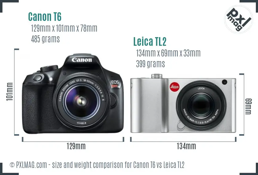Canon T6 vs Leica TL2 size comparison