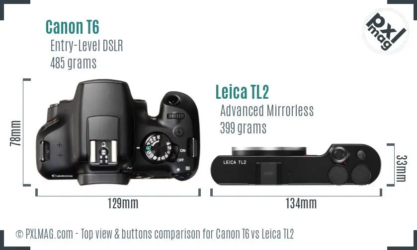 Canon T6 vs Leica TL2 top view buttons comparison