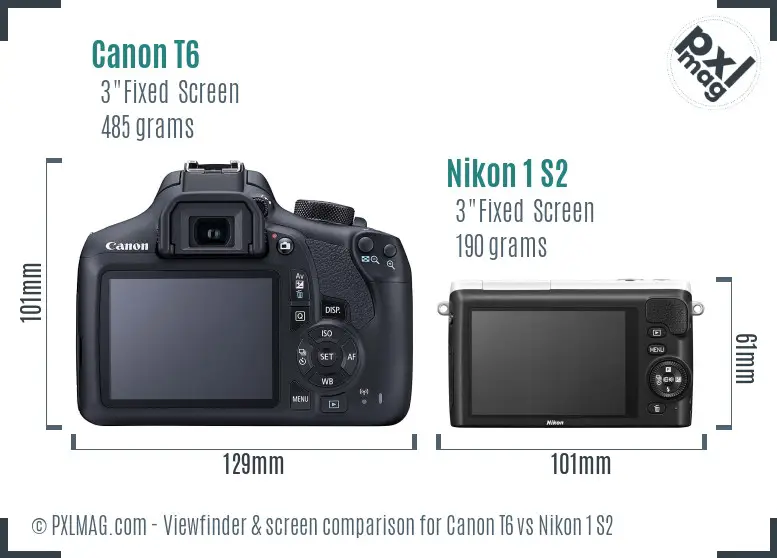 Canon T6 vs Nikon 1 S2 Screen and Viewfinder comparison
