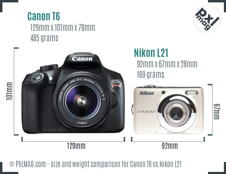 Canon T6 vs Nikon L21 size comparison