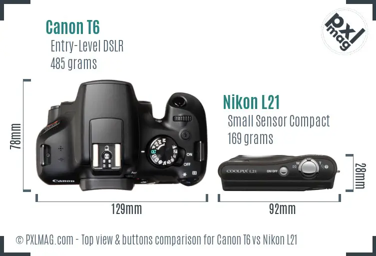 Canon T6 vs Nikon L21 top view buttons comparison