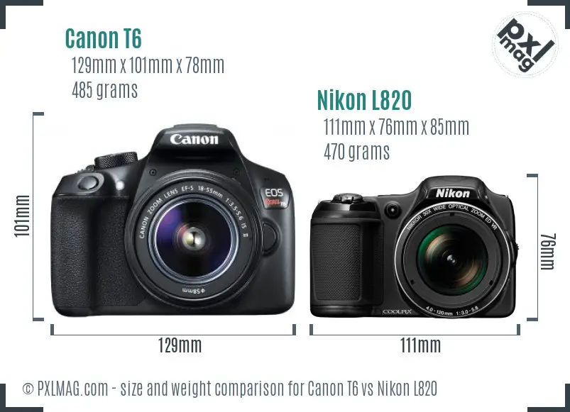 Canon T6 vs Nikon L820 size comparison