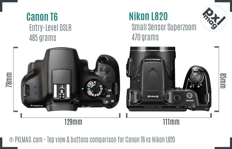 Canon T6 vs Nikon L820 top view buttons comparison