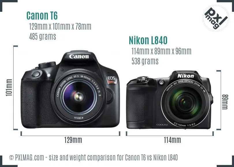 Canon T6 vs Nikon L840 size comparison