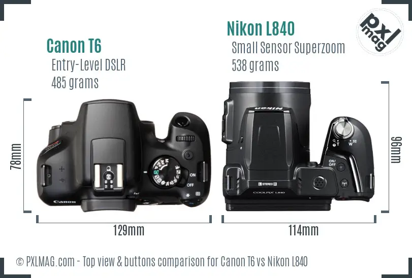 Canon T6 vs Nikon L840 top view buttons comparison