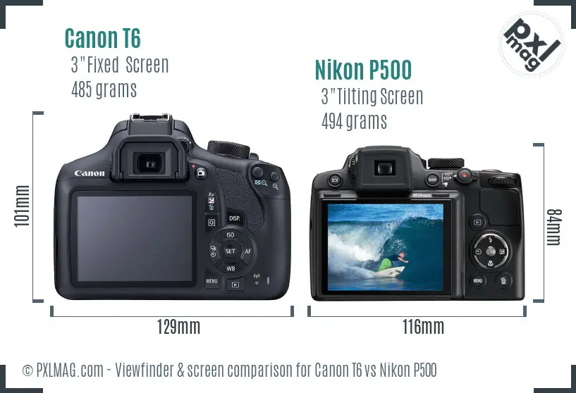 Canon T6 vs Nikon P500 Screen and Viewfinder comparison