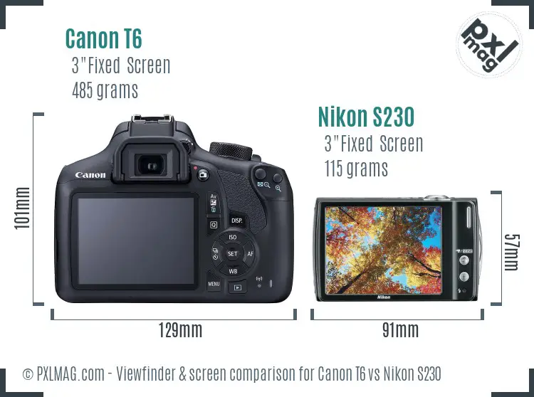 Canon T6 vs Nikon S230 Screen and Viewfinder comparison