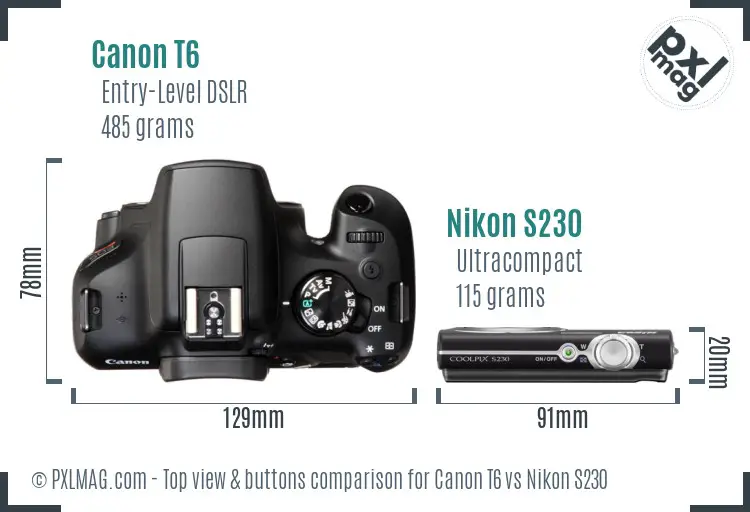 Canon T6 vs Nikon S230 top view buttons comparison