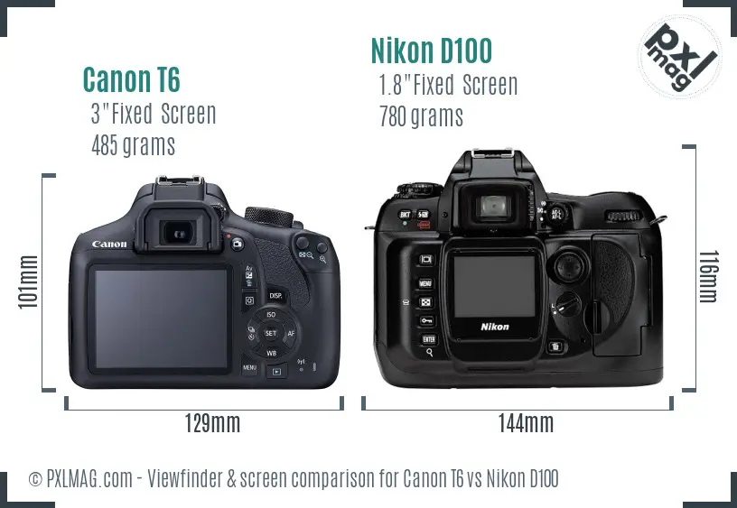 Canon T6 vs Nikon D100 Screen and Viewfinder comparison