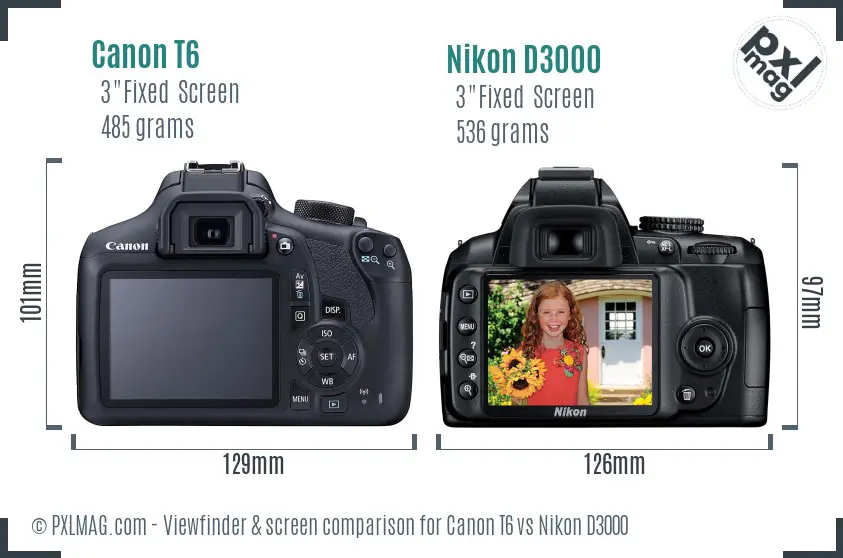 Canon T6 vs Nikon D3000 Screen and Viewfinder comparison