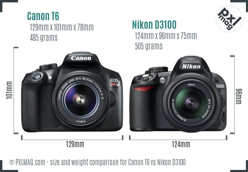 Canon T6 vs Nikon D3100 size comparison Canon T6 vs Nikon D3100 size comparison