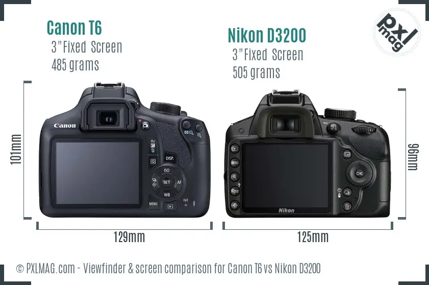 Canon T6 vs Nikon D3200 Screen and Viewfinder comparison