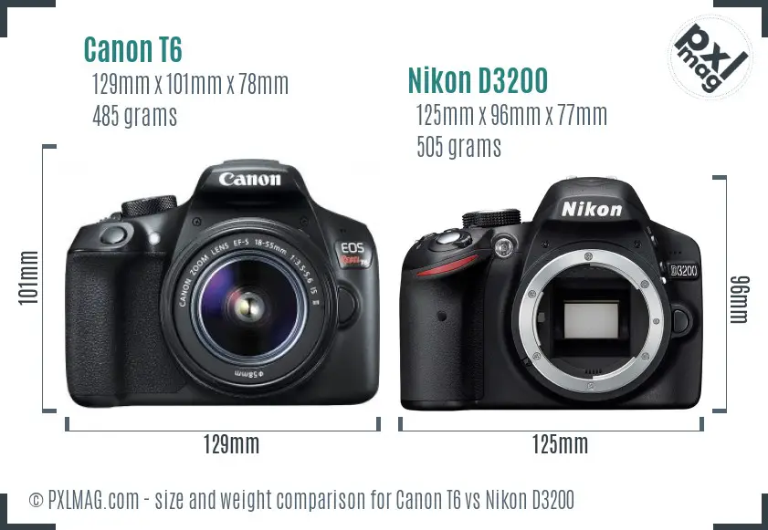 Canon T6 vs Nikon D3200 size comparison