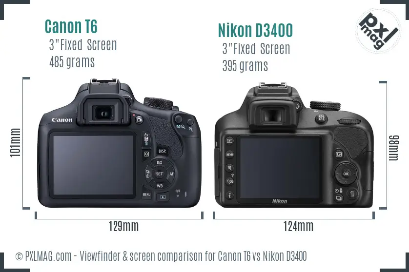 Canon T6 vs Nikon D3400 Screen and Viewfinder comparison