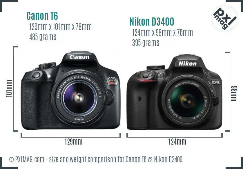 Canon T6 vs Nikon D3400 size comparison