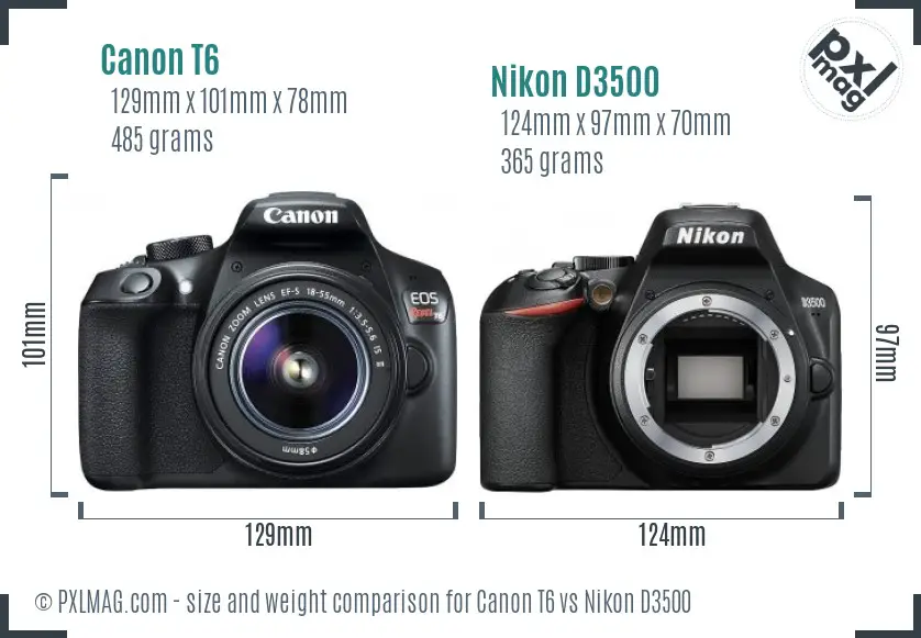 Canon T6 vs Nikon D3500 size comparison