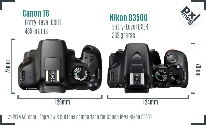 Canon T6 vs Nikon D3500 top view buttons comparison