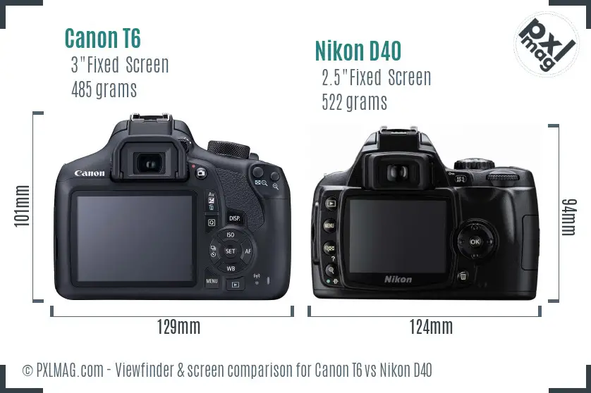 Canon T6 vs Nikon D40 Screen and Viewfinder comparison