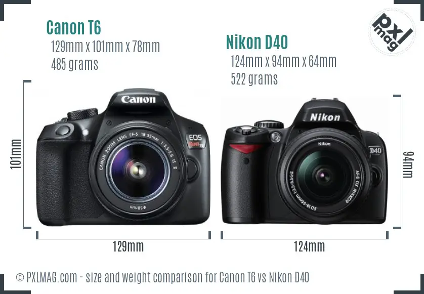 Canon T6 vs Nikon D40 size comparison