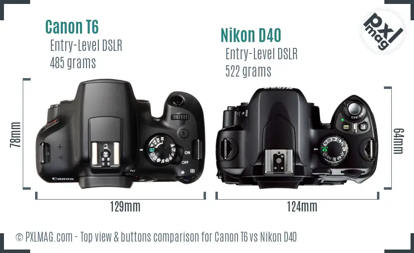Canon T6 vs Nikon D40 top view buttons comparison