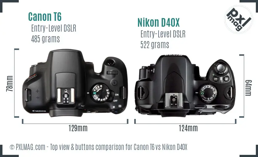 Canon T6 vs Nikon D40X top view buttons comparison