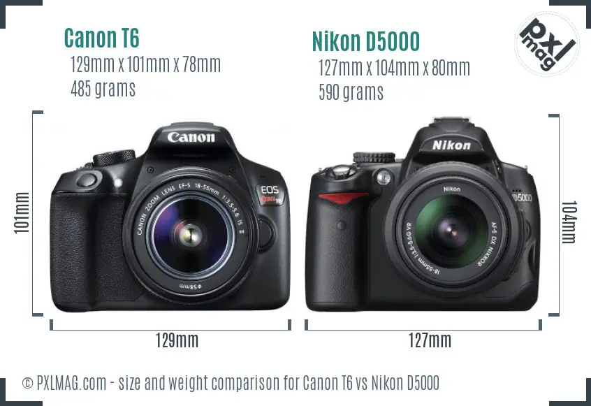 Canon T6 vs Nikon D5000 size comparison