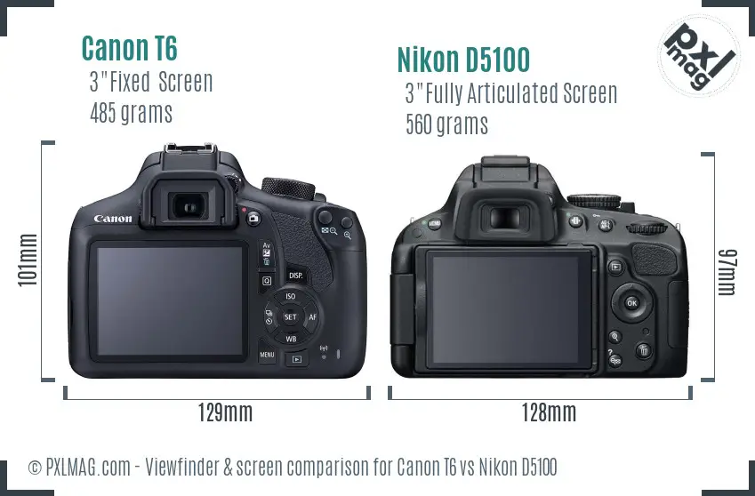 Canon T6 vs Nikon D5100 Screen and Viewfinder comparison