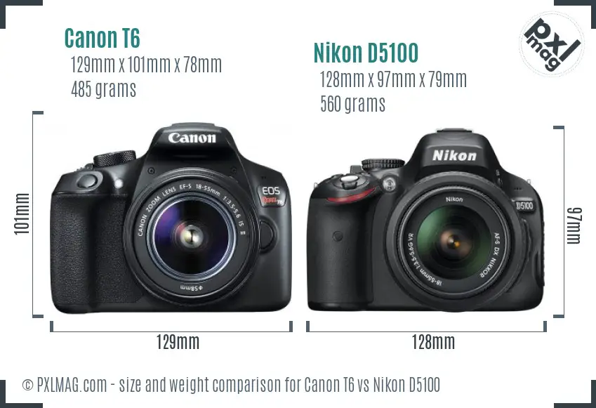 Canon T6 vs Nikon D5100 size comparison