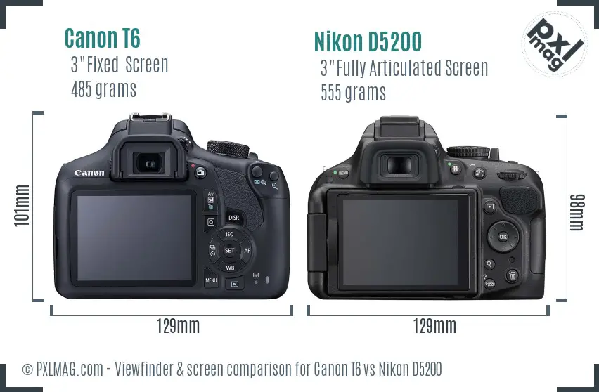 Canon T6 vs Nikon D5200 Screen and Viewfinder comparison