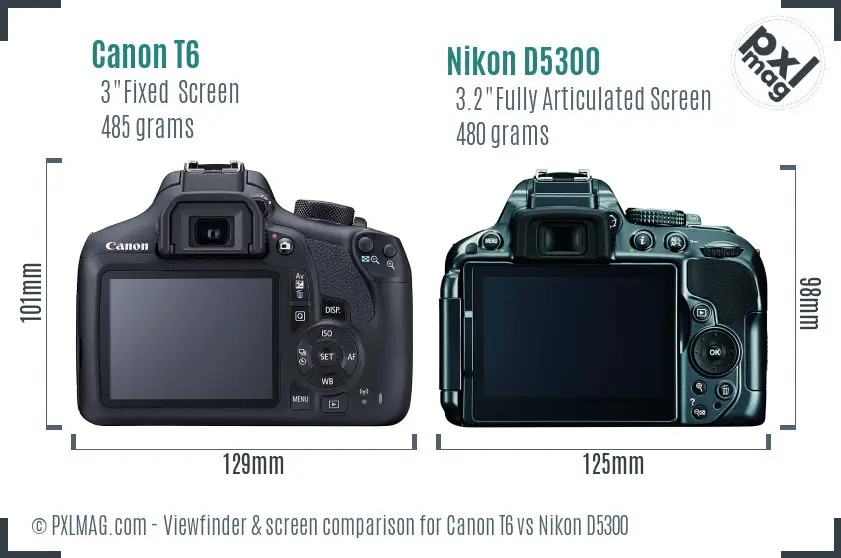 Canon T6 vs Nikon D5300 Screen and Viewfinder comparison