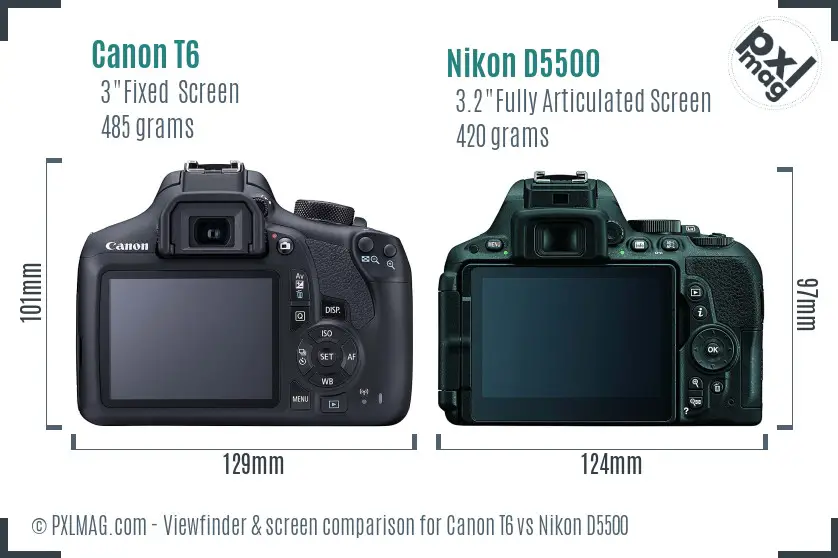 Canon T6 vs Nikon D5500 Screen and Viewfinder comparison