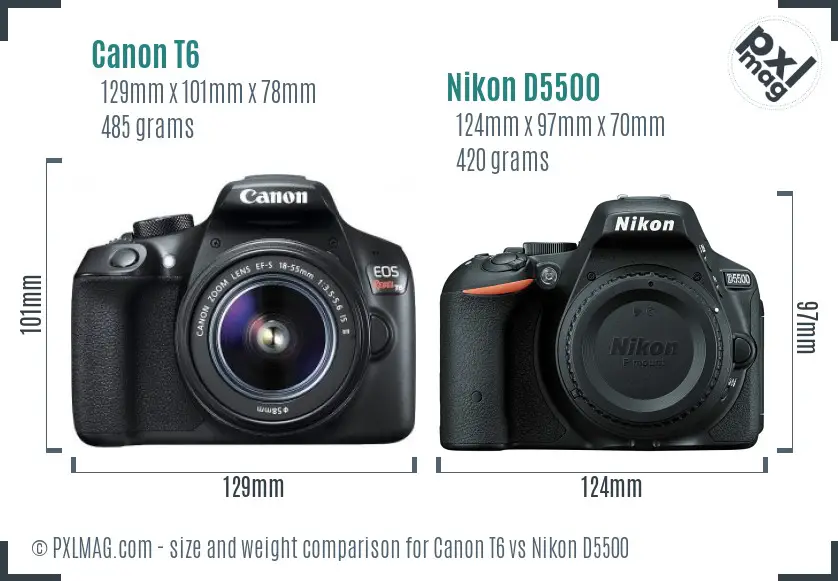 Canon T6 vs Nikon D5500 size comparison