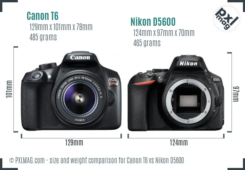 Canon T6 vs Nikon D5600 size comparison