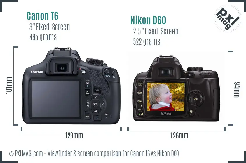 Canon T6 vs Nikon D60 Screen and Viewfinder comparison